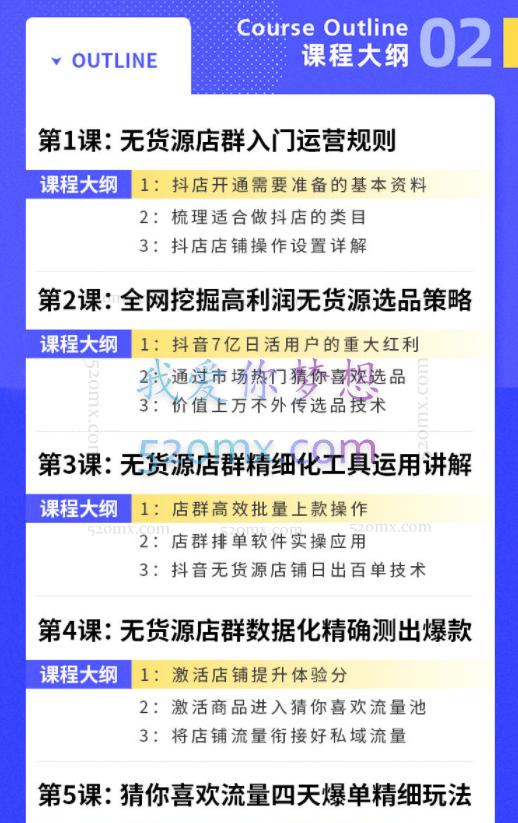 叮咚有课(海洋):抖音无货源店群私家班