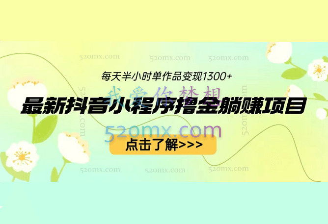 最新抖音小程序撸金躺赚项目，一部手机每天半小时，单个作品变现1300+