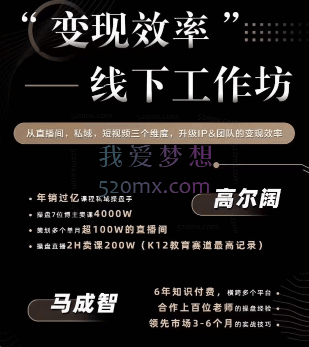 马成智/高尔阔：变现效率线下工作坊，从直播间，私域，短视频三个维度，升级IP&团队的变现效率